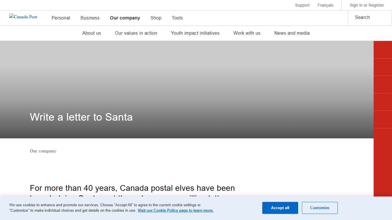 Santa letter program Our company Canada Post